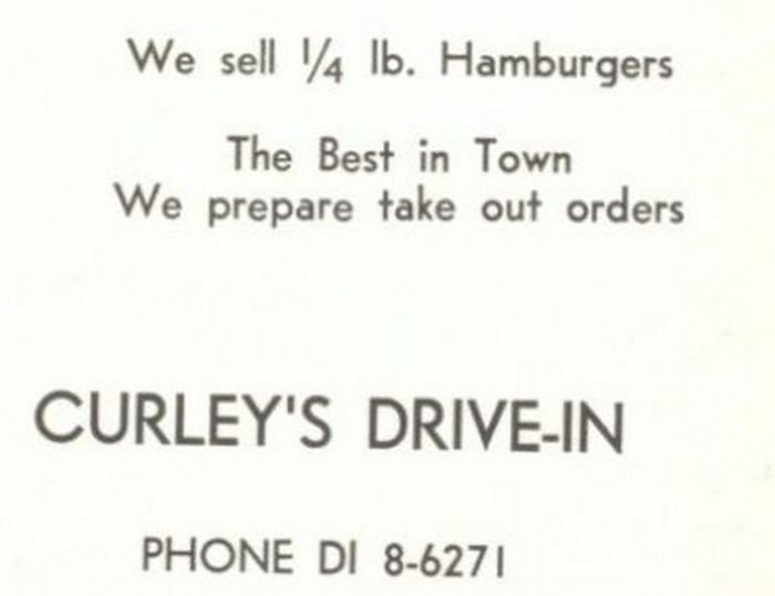 Curleys Drive-In (Curlys Drive-In) - Vintage Yearbook Ad (newer photo)